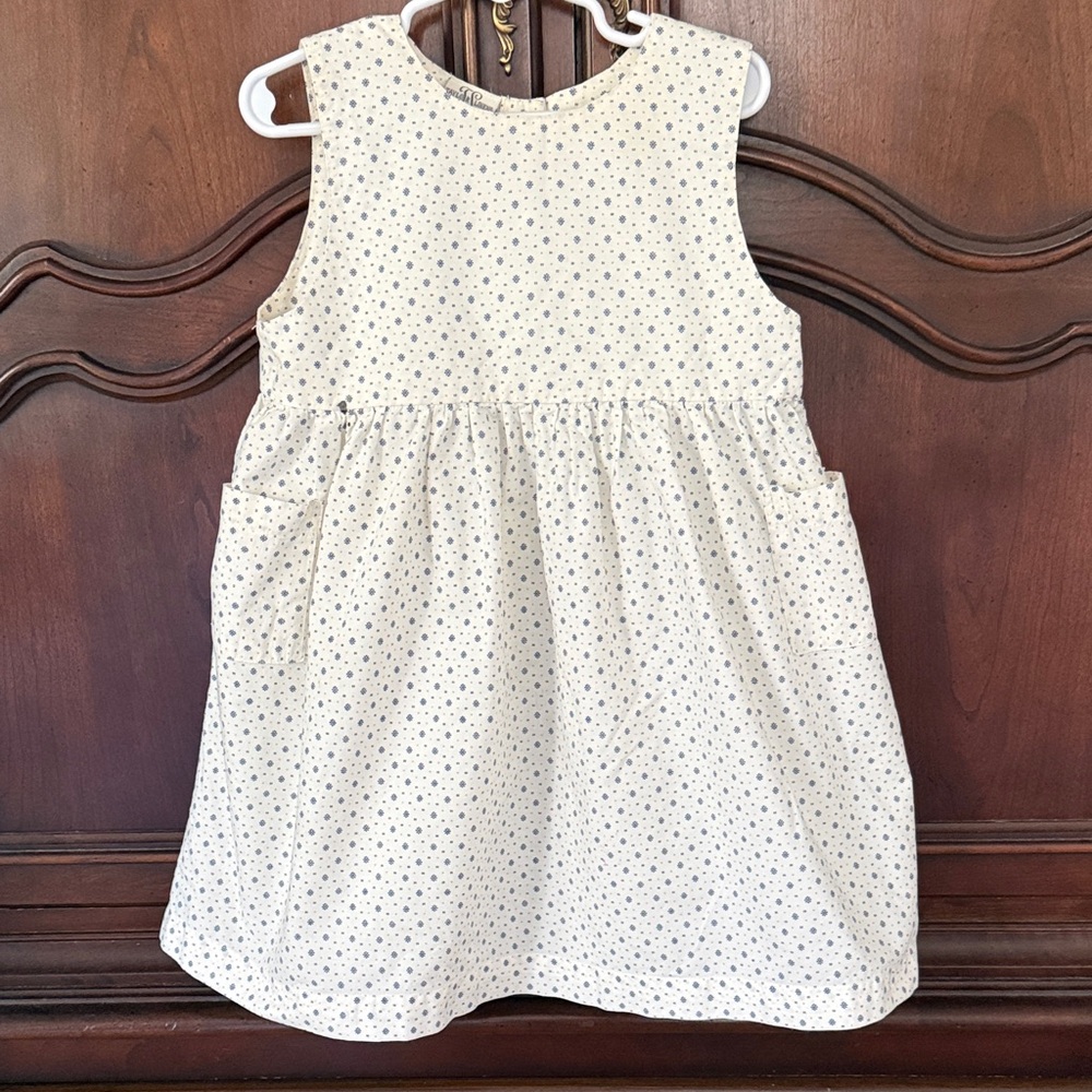 Girls Cottagecore Floral Dress Blue Cream 4T Vintage Inspired Cotton Dress